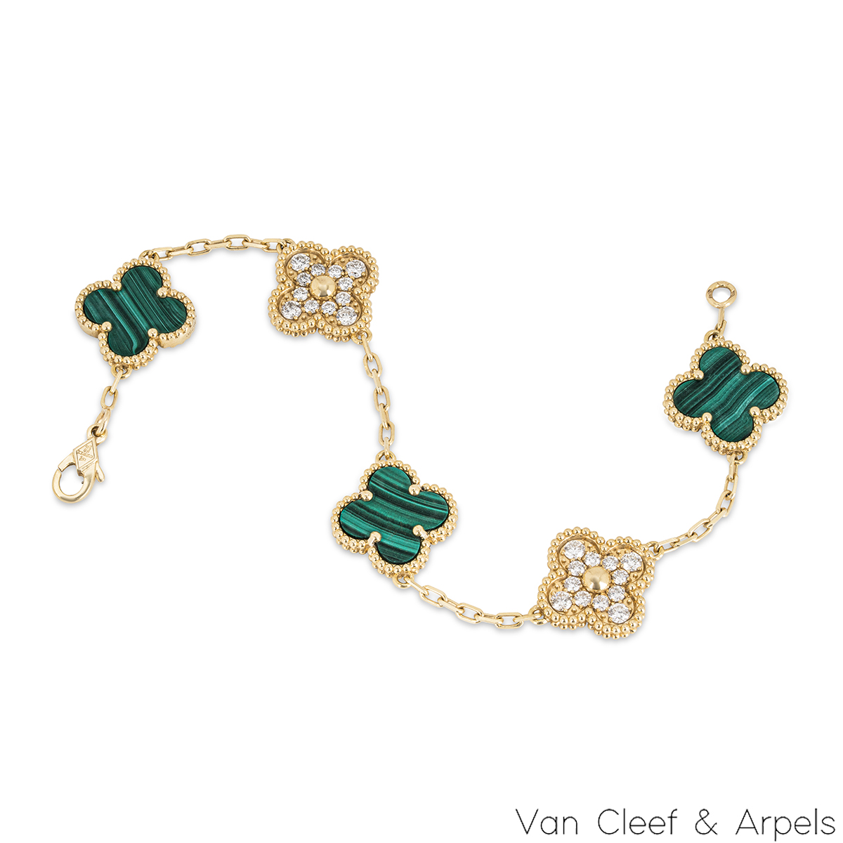 Vintage Alhambra bracelet, 5 motifs 18K yellow gold, Malachite - Van Cleef  & Arpels